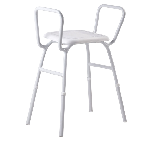 Shower Stool with an integrated arm, providing support when transferring in and out of the chair.