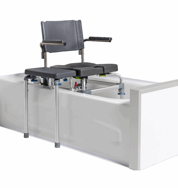 Raze by Raz bath transfer system positioned over a bathtub with padded seat and backrest
