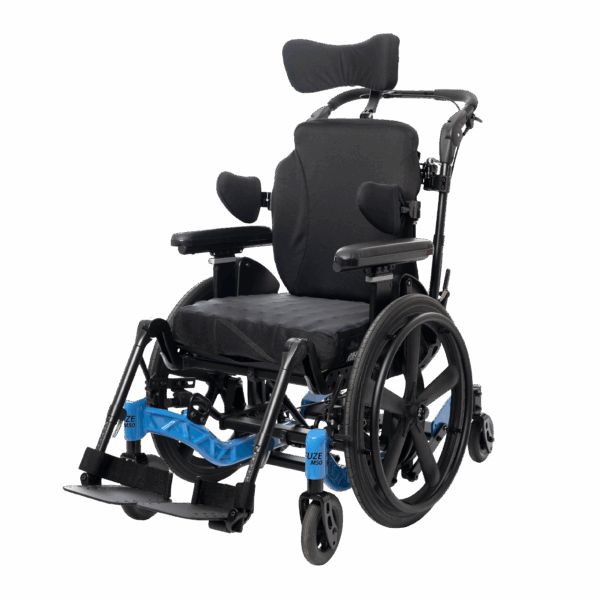 PDG FUZE M5O tilt-in-space wheelchair shown from the left side at 45 degrees tilt